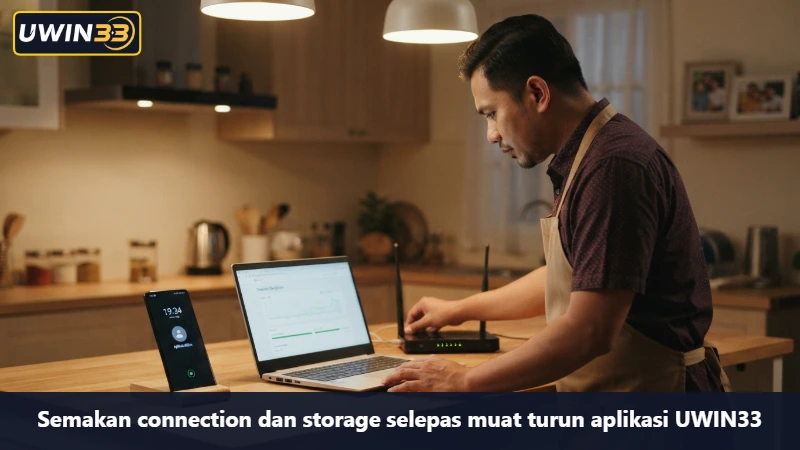 Semakan connection dan storage selepas muat turun aplikasi UWIN33